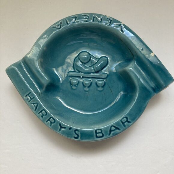 Vintage Harry's Bar Venezia Italy Ceramic Ashtray Light Blue Teal FLAWS, READ - Picture 1 of 9